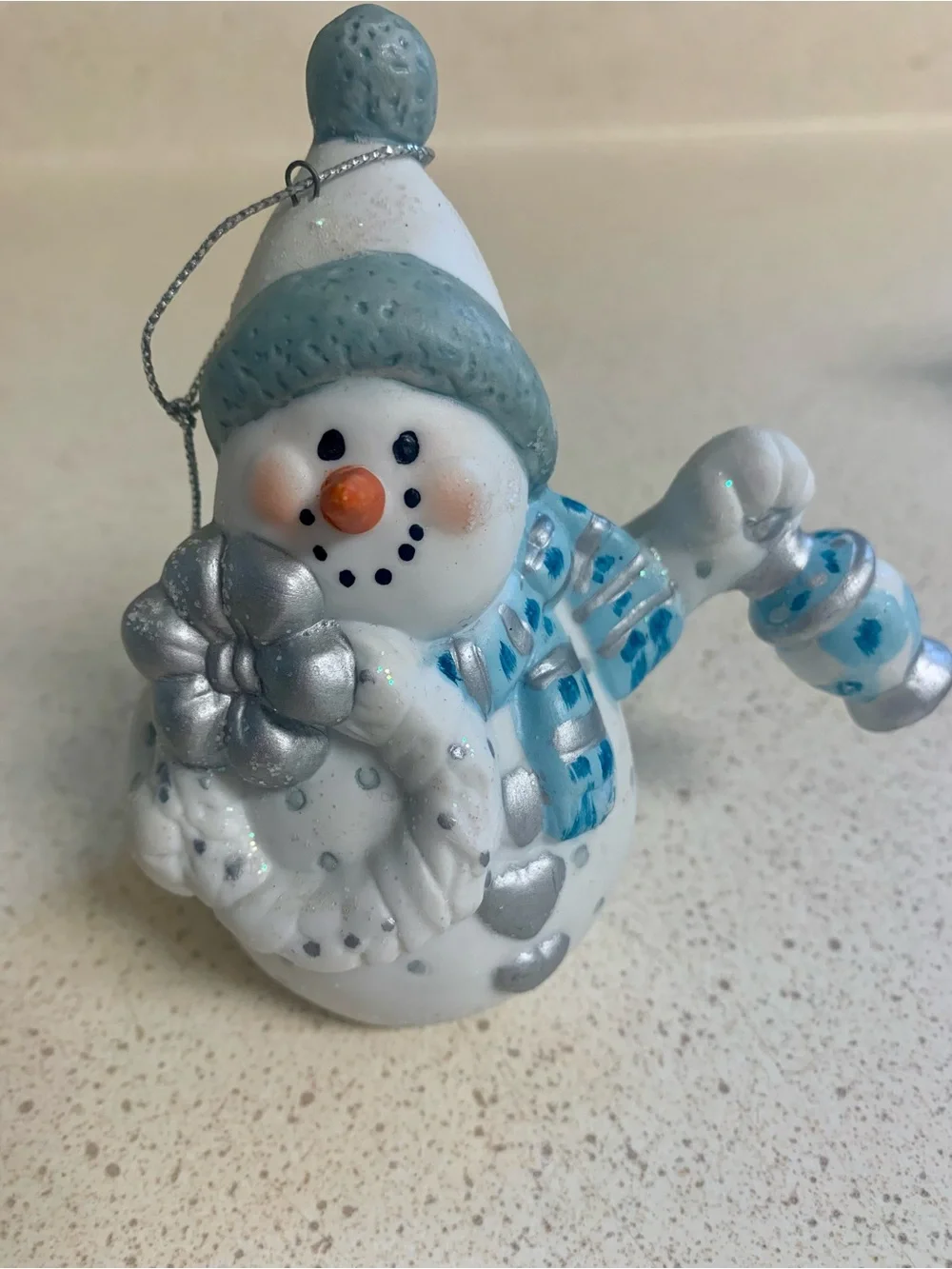 Festive Blue, White & Silver Snowman Ornament Set of 4 - Home Holiday